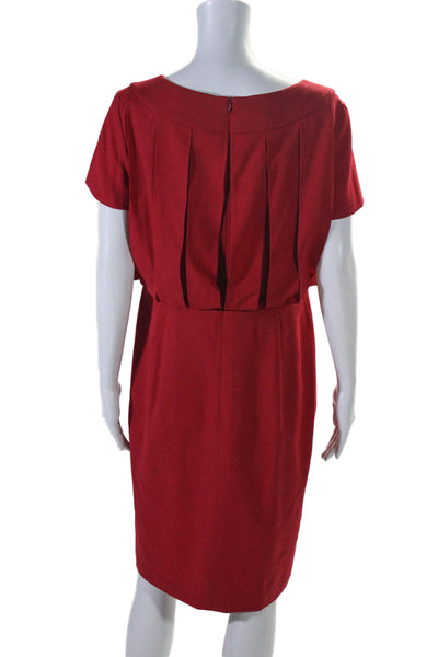 Escada Womens Wool Red Cut Out Layered Boat Neck Short Sleeve Shift Dress Size38