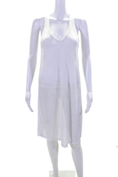 Calvin Klein Womens Mesh Sequin Scoop Neck Coverup Dress White Size M