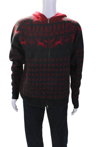 Billionaire Boys Club Mens Front Zip Hooded Fair Isle Sweater Red Wool Large