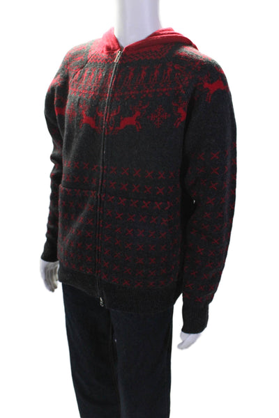 Billionaire Boys Club Mens Front Zip Hooded Fair Isle Sweater Red Wool Large