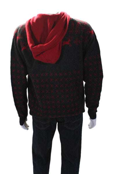 Billionaire Boys Club Mens Front Zip Hooded Fair Isle Sweater Red Wool Large