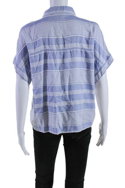 Beach Lunch Lounge Womens Striped Print Buttoned Collared Tied Top Blue Size M