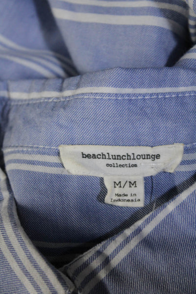 Beach Lunch Lounge Womens Striped Print Buttoned Collared Tied Top Blue Size M