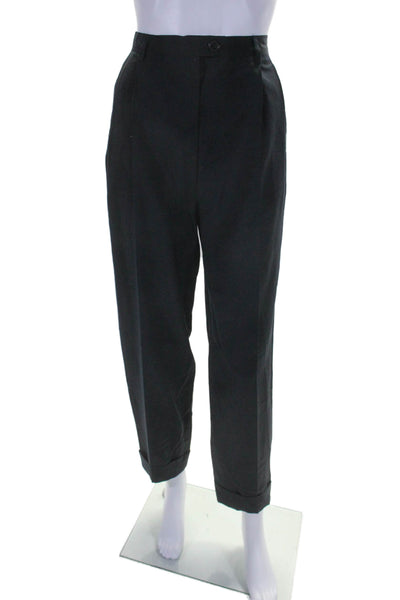 F. by Faconnable Womens Pleated Cuffed Dress Pants Navy Blue Wool Size 10