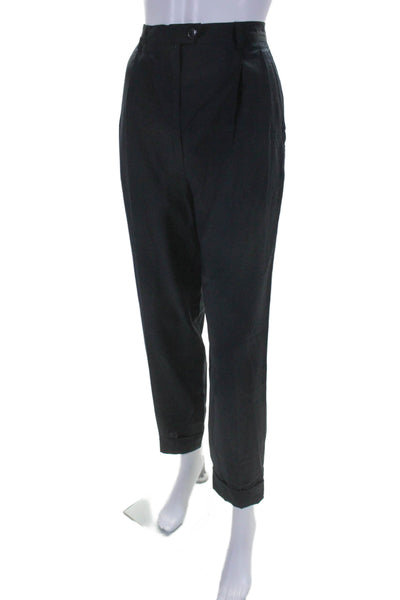 F. by Faconnable Womens Pleated Cuffed Dress Pants Navy Blue Wool Size 10