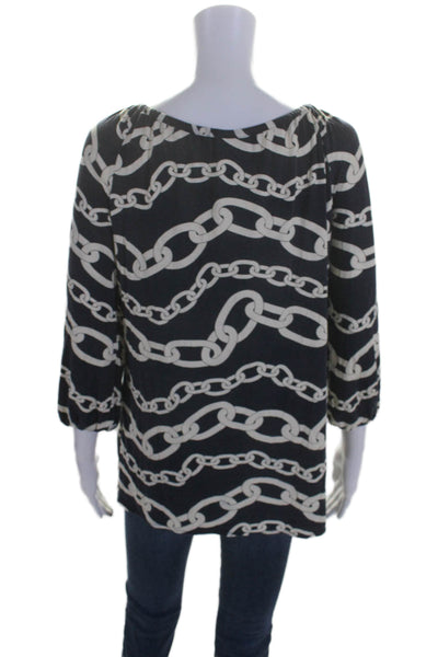 Milly Of New York Womens Navy Printed Scoop Neck Tie Front Blouse Top Size S