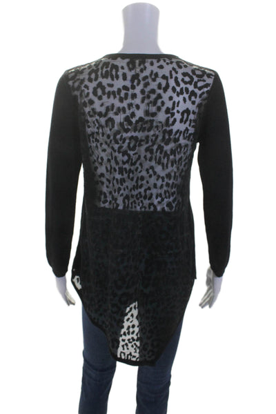 Joie Womens Black Leopard Print Mesh Back Long Sleeve Sweater Top Size M