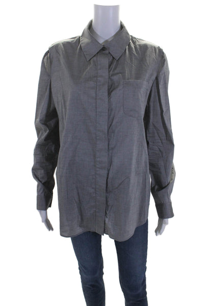 Milly Womens Cotton Gray Cold Shoulder Long Sleeve Button Down Shirt Size 12