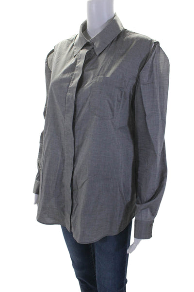 Milly Womens Cotton Gray Cold Shoulder Long Sleeve Button Down Shirt Size 12