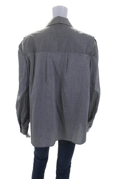 Milly Womens Cotton Gray Cold Shoulder Long Sleeve Button Down Shirt Size 12