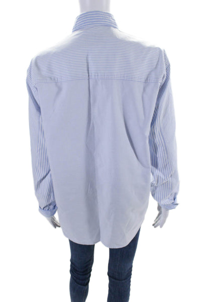 OFFICINE GENERALE Womens Cotton Striped Collar Button Up Blouse Top Blue Size S