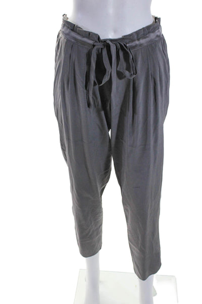 Ramy Brook Womens Silk Dark Gray Drawstring High Waisted Tapered Pants Size S