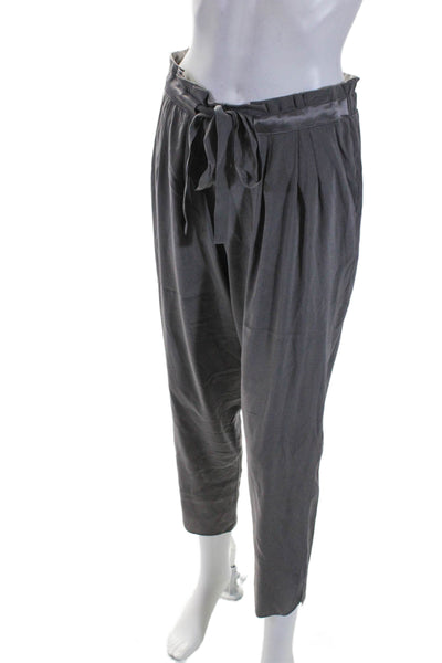 Ramy Brook Womens Silk Dark Gray Drawstring High Waisted Tapered Pants Size S