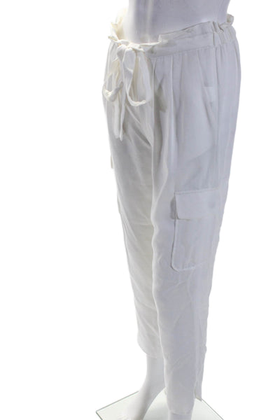 Ramy Brook Womens White Drawstring High Waisted Tapered Leg Cargo Pants XS