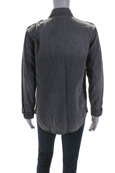 Current/Elliott Womens Button Front Long Sleeve Collared Shirt Gray Size 1