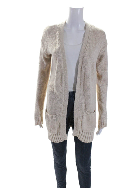 Theory Womens Open Front Crochet Knit Cardigan Sweater Beige Cotton Size Small