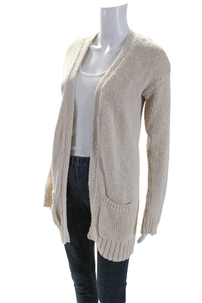 Theory Womens Open Front Crochet Knit Cardigan Sweater Beige Cotton Size Small