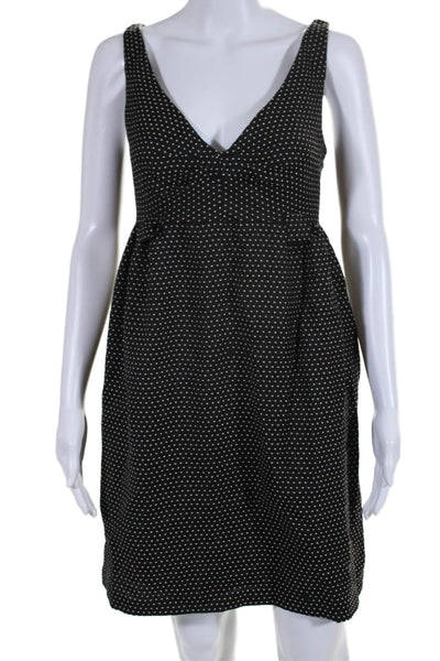 Milly Womens Wool Polka Dot V Neck Sleeveless A Line Dress Black Size 8