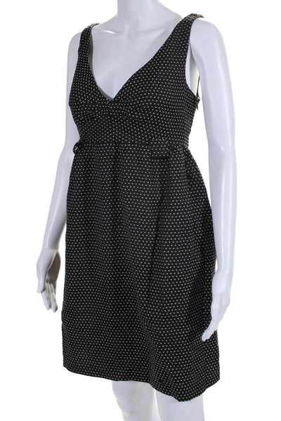 Milly Womens Wool Polka Dot V Neck Sleeveless A Line Dress Black Size 8