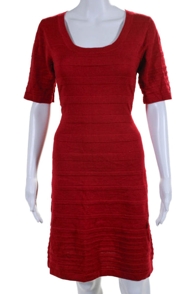 Calvin Klein Womens Short Sleeve Ribbed Scoop Neck Sheath Dress Red Size S