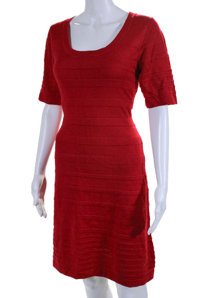 Calvin Klein Womens Short Sleeve Ribbed Scoop Neck Sheath Dress Red Size S