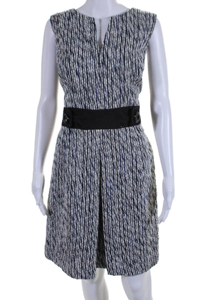 Milly Womens Abstract Print V Neck Pleated Sheath Dress Blue Size M