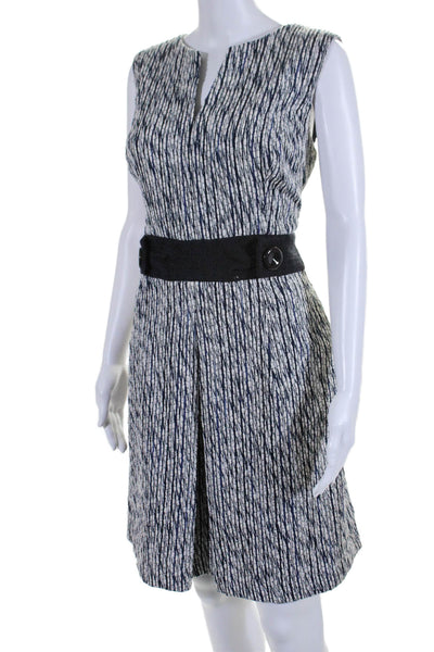 Milly Womens Abstract Print V Neck Pleated Sheath Dress Blue Size M