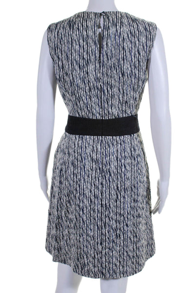 Milly Womens Abstract Print V Neck Pleated Sheath Dress Blue Size M