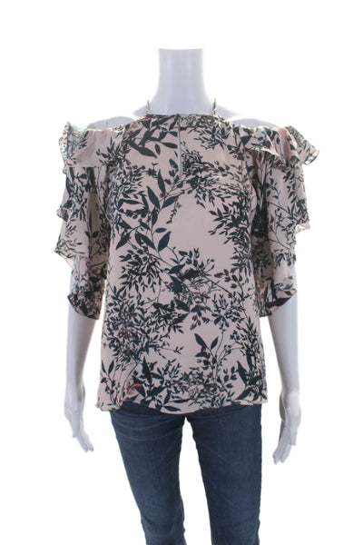 Parker Womens Silk Pink Floral Cold Shoulder Short Sleeve Blouse Top Size S