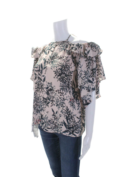 Parker Womens Silk Pink Floral Cold Shoulder Short Sleeve Blouse Top Size S