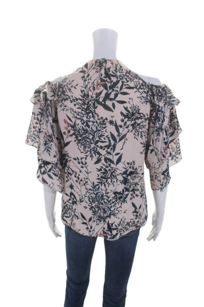 Parker Womens Silk Pink Floral Cold Shoulder Short Sleeve Blouse Top Size S