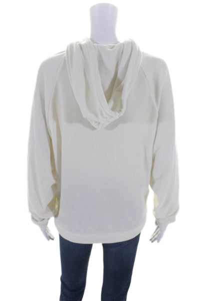 Andrew Marc Womens Drawstring Soft Ribbed Knit Hoodie Sweater White Small