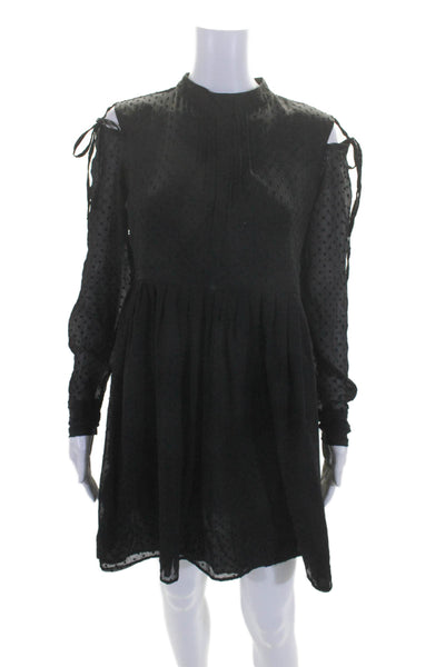 Walter Baker Womens Textured Long Sleeve Pleated A Line Dress Black Size 2