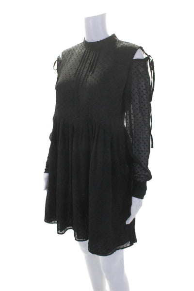 Walter Baker Womens Textured Long Sleeve Pleated A Line Dress Black Size 2