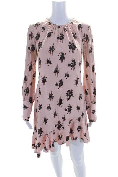 Derek Lam 10 Crosby Womens Abstract Print Asymmetric Hem Shift Dress Pink Size M