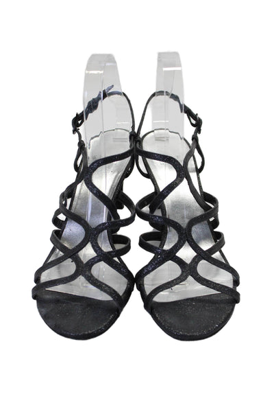 Stuart Weitzman Women's Open Toe Glitter Ankle Buckle Sandals Black Size 10