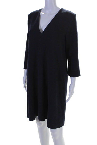 Les Copains Women's V-Neck 3/4 Sleeves A-Line Mini Dress Navy Blue Size 46