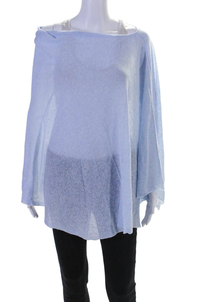 White + Warren Womens Cotton Thin Knit Boat Neck Lightweight Poncho Blue Size OS