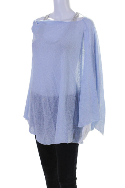 White + Warren Womens Cotton Thin Knit Boat Neck Lightweight Poncho Blue Size OS