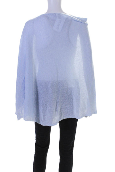 White + Warren Womens Cotton Thin Knit Boat Neck Lightweight Poncho Blue Size OS