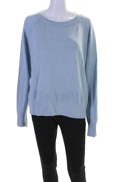 White + Warren Womens Ribbed Hem Long Sleeve Crewneck Knit Top Sky Blue Size XL