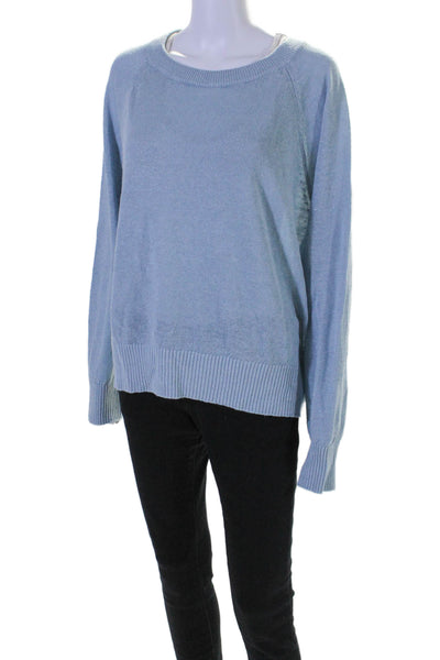 White + Warren Womens Ribbed Hem Long Sleeve Crewneck Knit Top Sky Blue Size XL