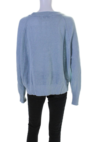 White + Warren Womens Ribbed Hem Long Sleeve Crewneck Knit Top Sky Blue Size XL