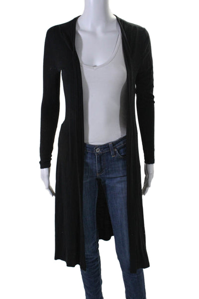 Three Dots Womens Long Sleeve Open Front Long Wrap Top Black Size XS