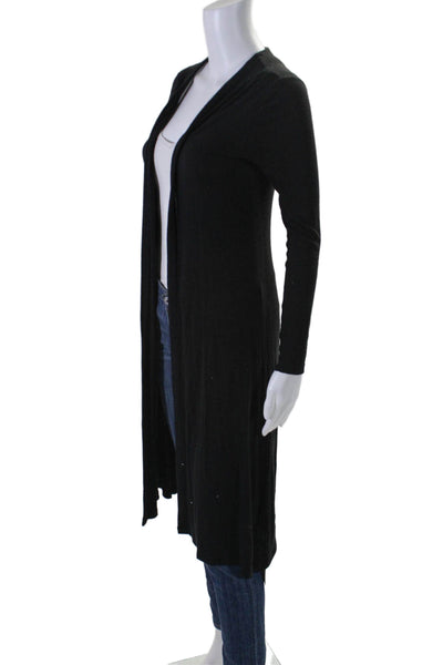 Three Dots Womens Long Sleeve Open Front Long Wrap Top Black Size XS