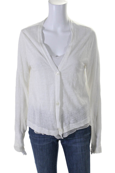 Majestic Filatures Womens Linen Long Sleeves Button Down Blouse White Size 3