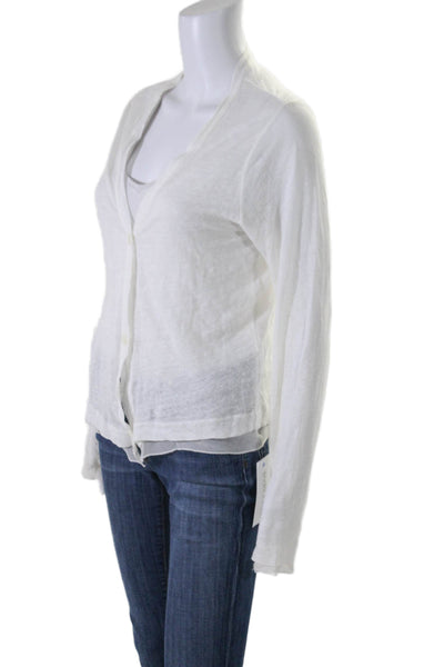 Majestic Filatures Womens Linen Long Sleeves Button Down Blouse White Size 3