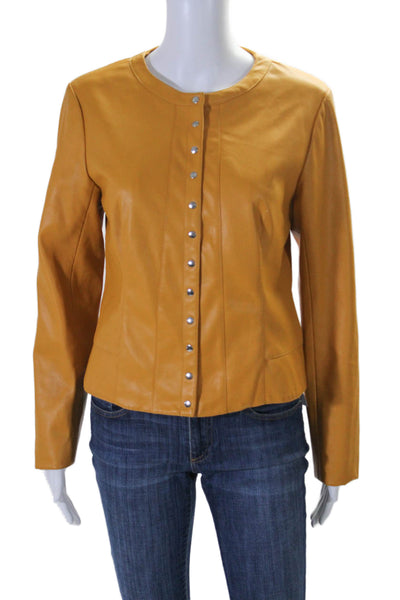 Zara Womens Faux Leather Button Down Long Sleeves Jacket Yellow Size Large