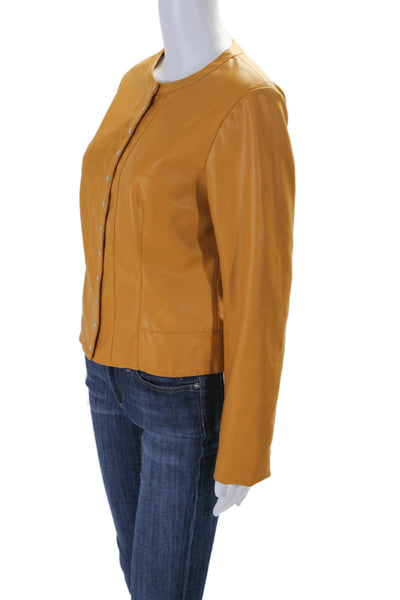 Zara Womens Faux Leather Button Down Long Sleeves Jacket Yellow Size Large