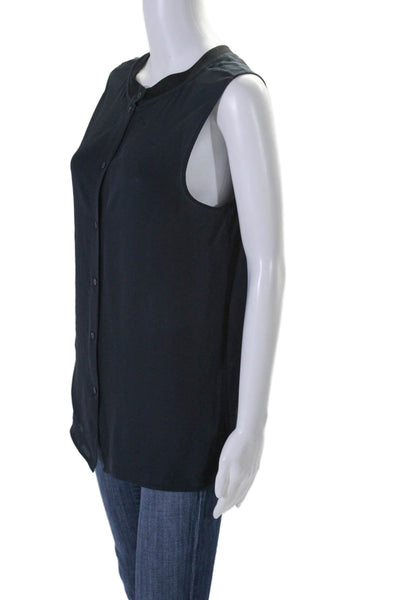 Theory Womens Silk Crew Neck Sleeveless Klimora Tank Top Navy Blue Size Large